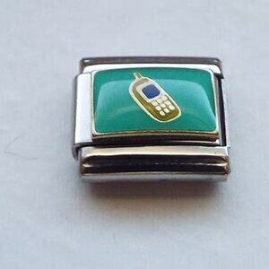 Cell phone on green enamel 9mm stainless steel italian charm bracelet link new